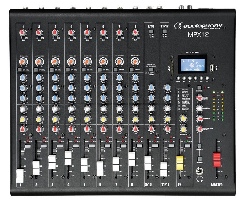 12 channel mixer with compressor, effects and USB / SD / Bluetooth Player