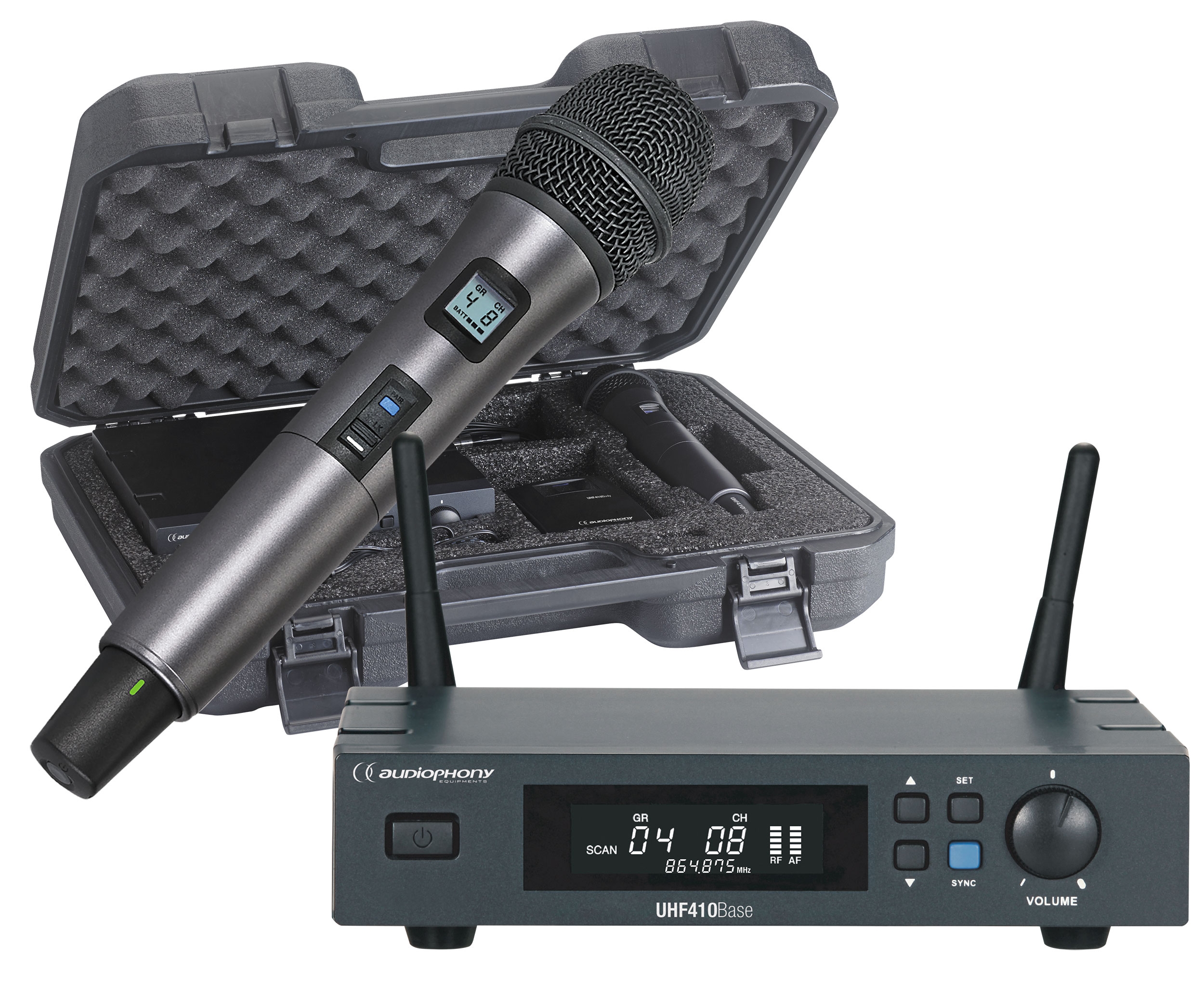UHF receiver pack with hand microphone and case - 500MHz range