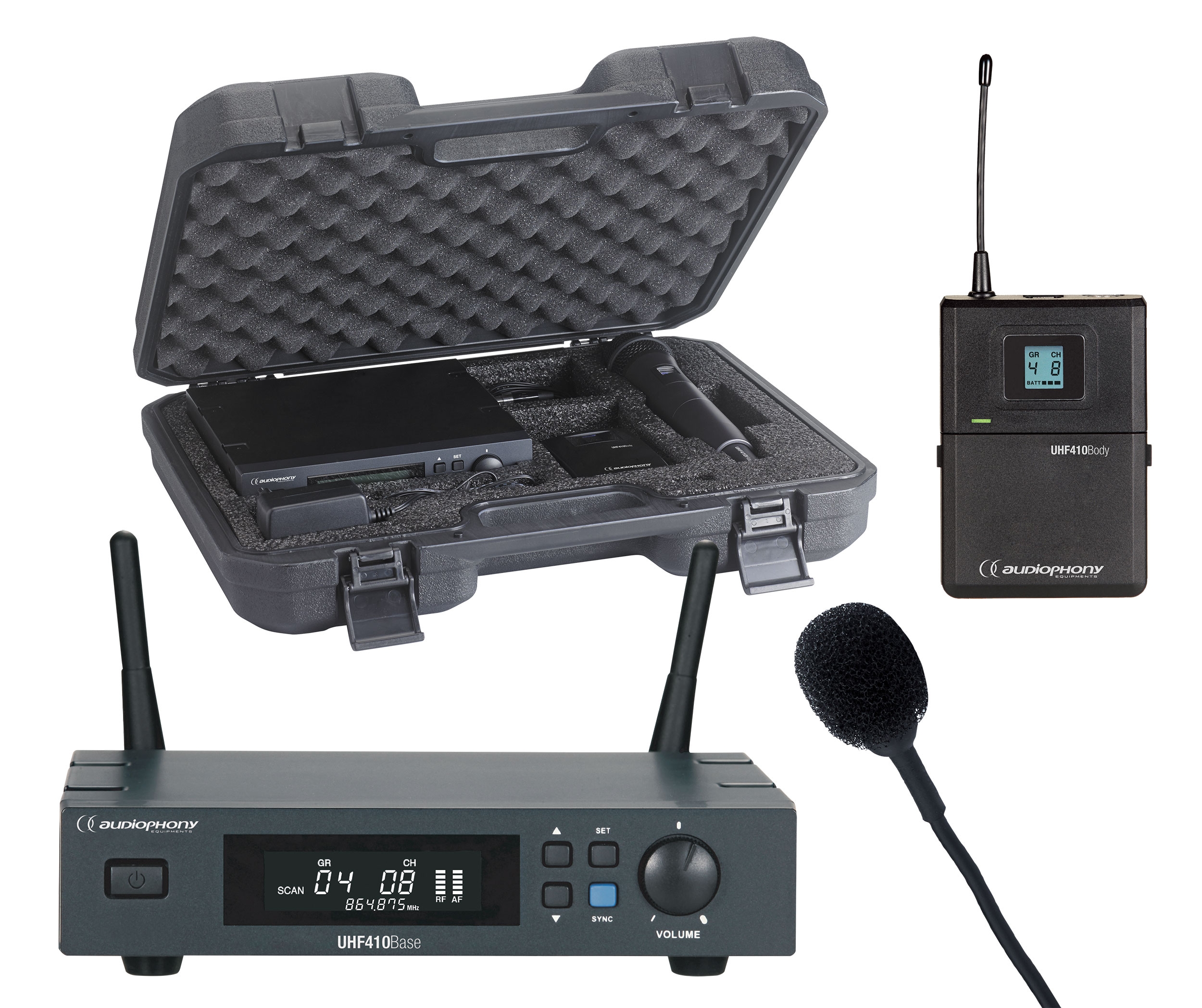 Set met UHF True Diversity ontvanger, bodypack zender, Lavalier microfoon en transportkoffer - 500MHz